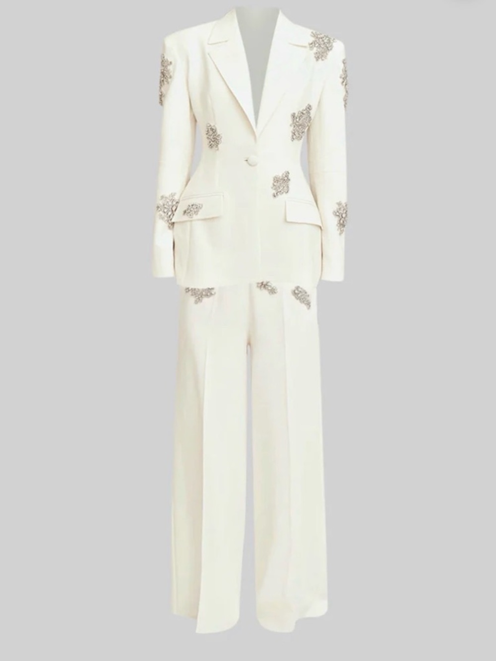 Embellished white Women's Suit Jacket & Wide-Leg Pants
